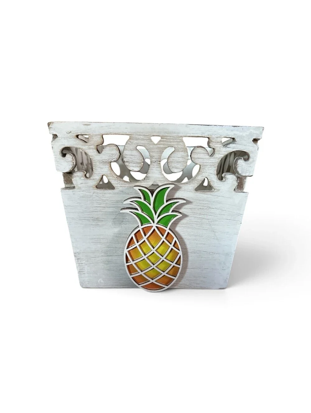Hobby Lobby Spring Shop Pineapple Wood Basket 6x6 White Tropical Decor